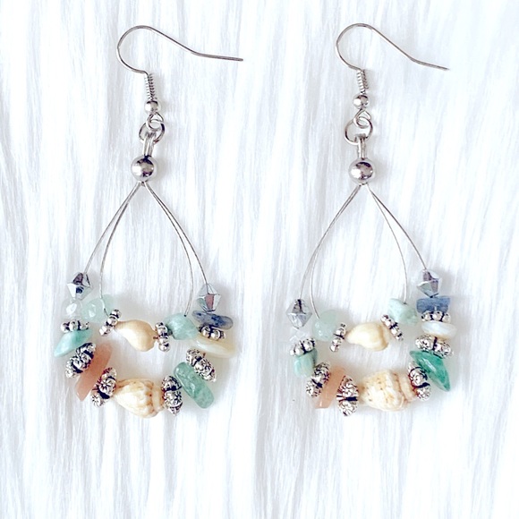 Hawaiian Momi Shell And Glass Uneven Bead Necklace Bracelet And Earrings Set - Picture 2 of 7